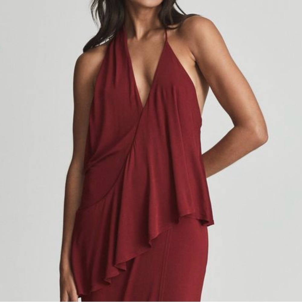 NWOT Reiss Xena Asymmetrical Halter Dress Dark Red Sz 2 $345 - Picture 7 of 12